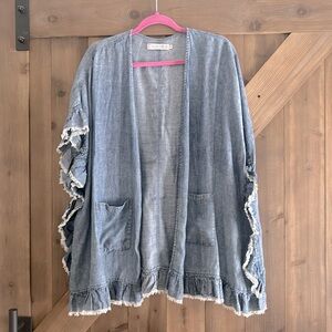 Billy T open denim ruffle kimono